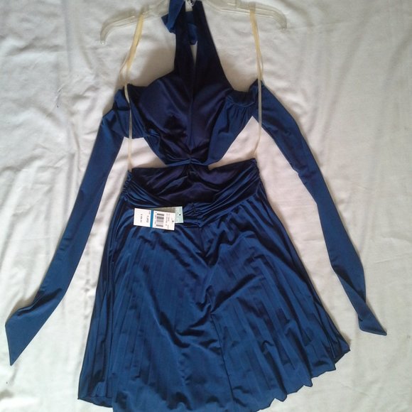 Junior's Blue Prom Dress - Rhinestone Buckle - Cutout Sides and Back - Picture 3 of 11